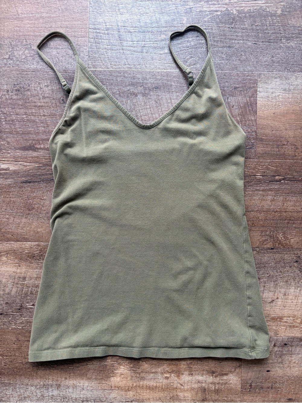 Women's Olive Green V-Neck Spaghetti Strap Tank Top with adjustable straps
